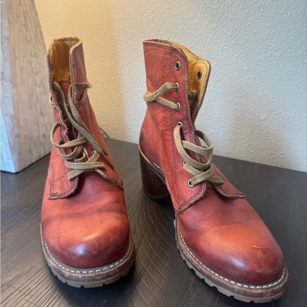 Frye Women's Lace Up Red Leather Boots